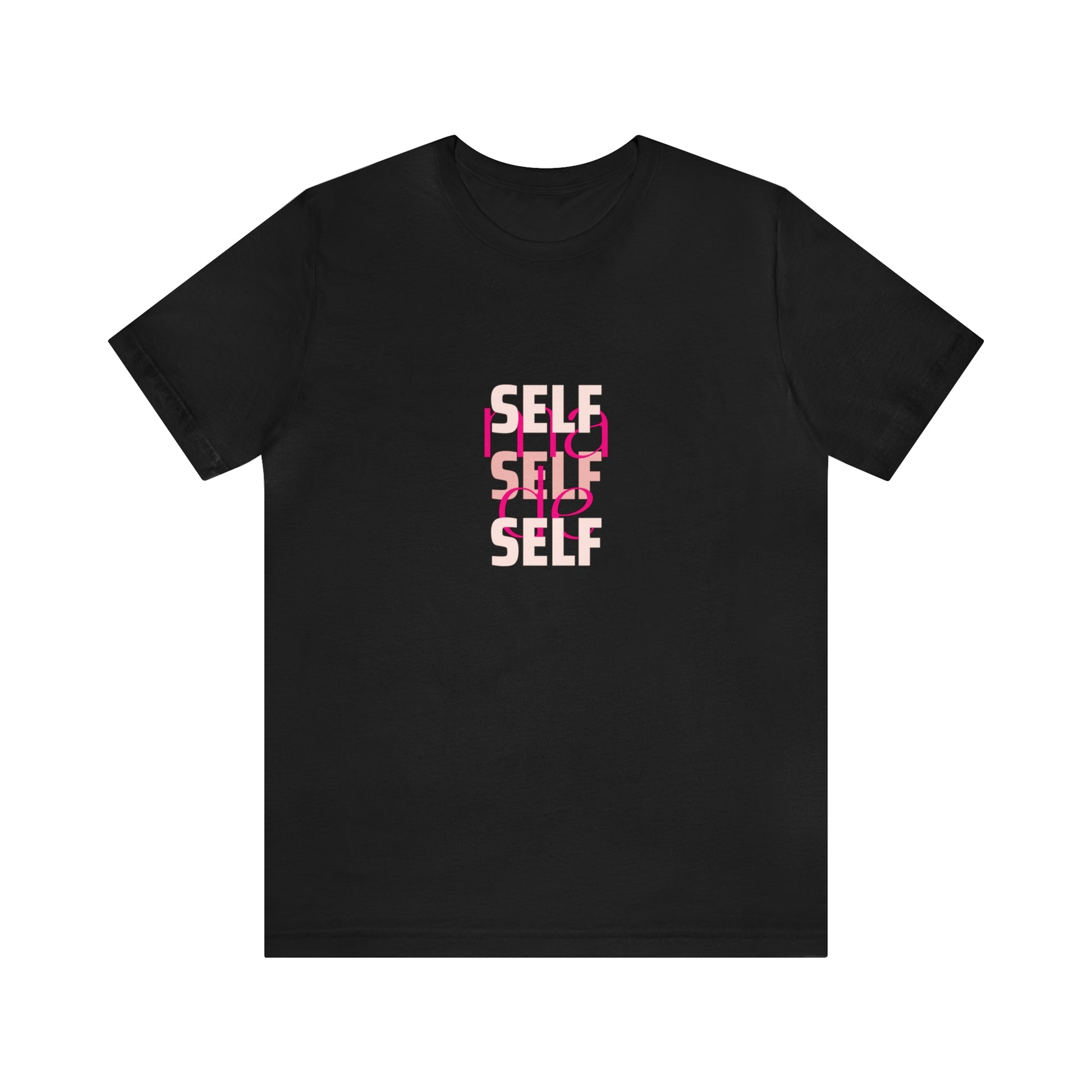 A black statement shirt saying "Self Made". It's a front view of a black T shirt.