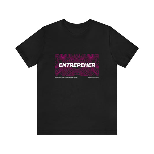 A front view of a black t shirt / statement shirt with a graphic design and a print "ENTREPEHER"